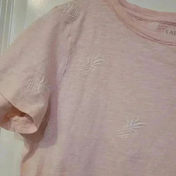 Talbots Women's Pale Pink Cotton Crew Neck Short Sleeve T-Shirt w Embroidered Wh - Picture 6 of 10